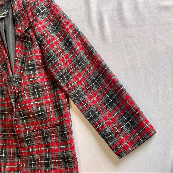 VTG Requirements Womens Blazer Red Plaid Wool Blend 1 Button Jacket Size 10 - Picture 13 of 16
